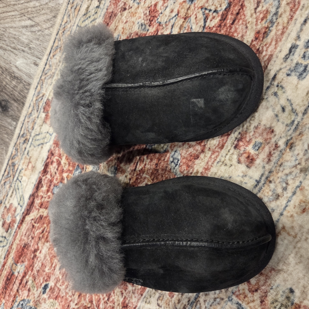 UGG Black and Gray Sheepskin Slippers